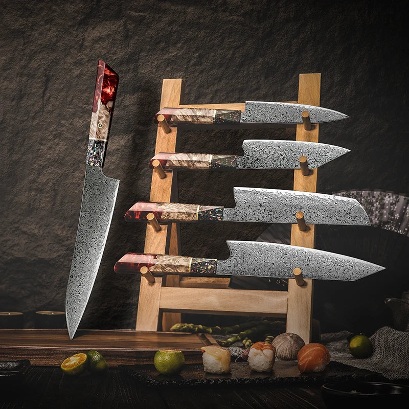 67-schichtiges Damascus Küchenmesser-Set mit Resin-Griff