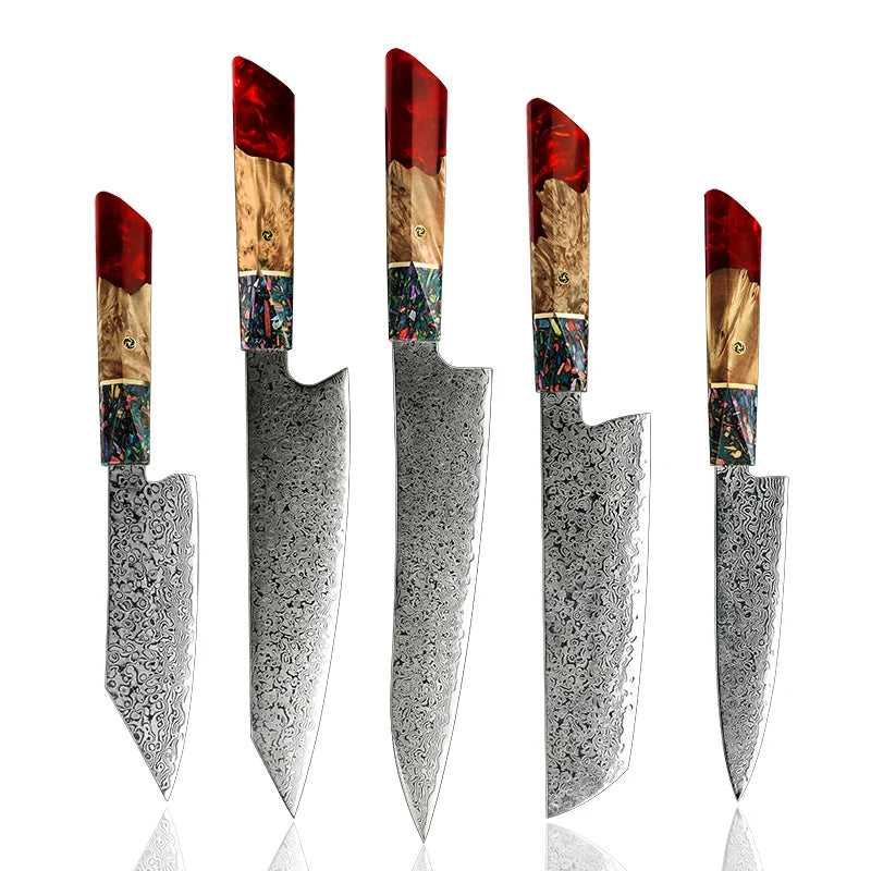 67-schichtiges Damascus Küchenmesser-Set mit Resin-Griff